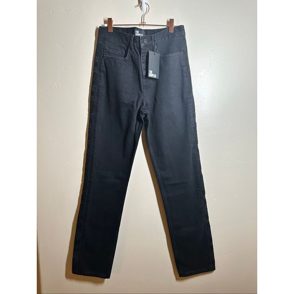 🌸 The Kooples Black Straight Leg Jeans With Southwest Embroidered Trim Size 27